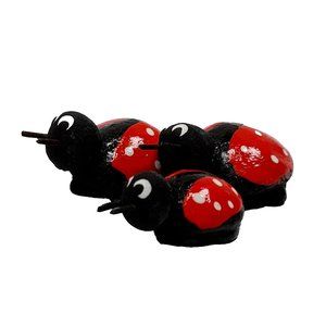 Handmade Lady Bug Family Miniature Clay Figurines Set of 3